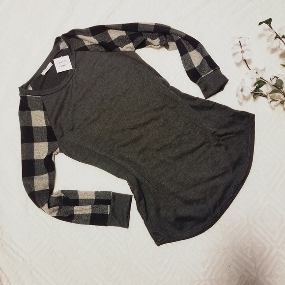 Plaid Long Sleeved French Terry Top - Picture 3 of 7